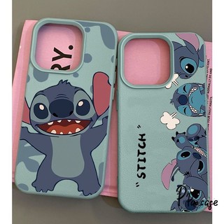 เคสไอโฟน13 สำหรับ IPhone 17 16 15 11 13 12 14 ProMax XR X XS Max 16 15 7 8Plus เคสหนังนิ่มลายเย็บสีฟ้าน่ารักตลกๆ