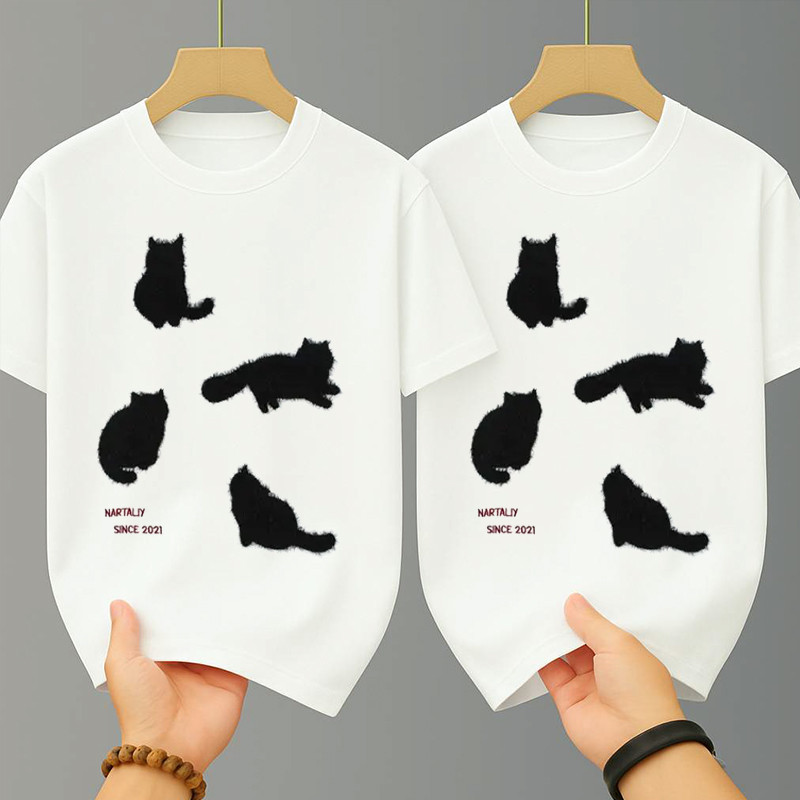 เสื้อคู่รัก เสื้อยืดคอกลม-แขนสั้น ยืดคู่แฟน oversize t shirt สกรีนลายแมว เสื้อแฟชั่น ลายน่ารักๆ เนื้อผ้านุ่มยืดใส่สบาย