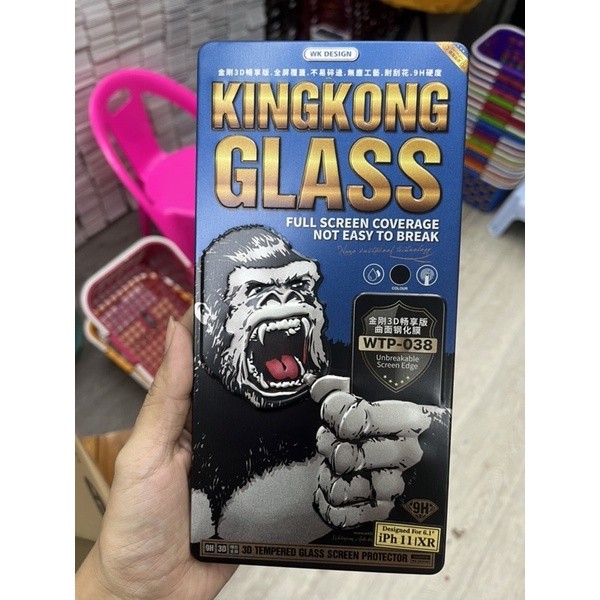 กันรอย ฟิล์มกระจกกันรอย คิงคอง WK~WPT 038 KING KONG 3D ฟิล์มกระจกเต็มจอ ลงขอบโค้ง ใช้สำหรับไอโฟน 11 12 13 14 14pro 8G