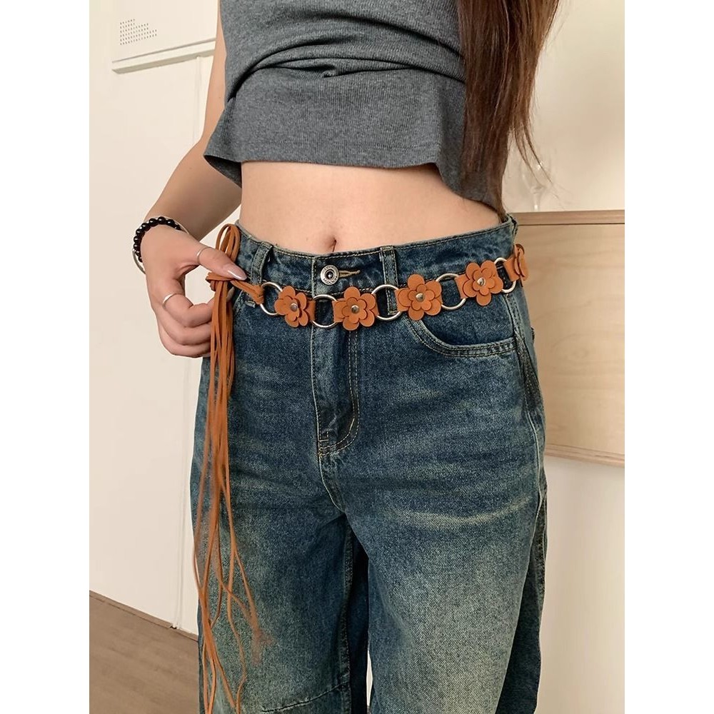 Flower Waist Chain for Women Versatile Jeans Belt Accessories Skirt Waist Seal Decoration