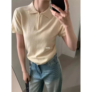 GAKKI เสื้อยืดคอโปโลแขนสั้นผ้าถักปักโบว์ผู้หญิง เสื้อโปโลผู้หญิง รุ่นใหม่ รุ่น 3230#