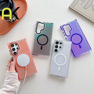 AK ชุบด้วยไฟฟ้าแม่เหล็กอ่อนนุ่มเคส for Samsung S25 Ultra S24Ultra S23 S24 FE รองรับการชาร์จแบบไร้สาย
