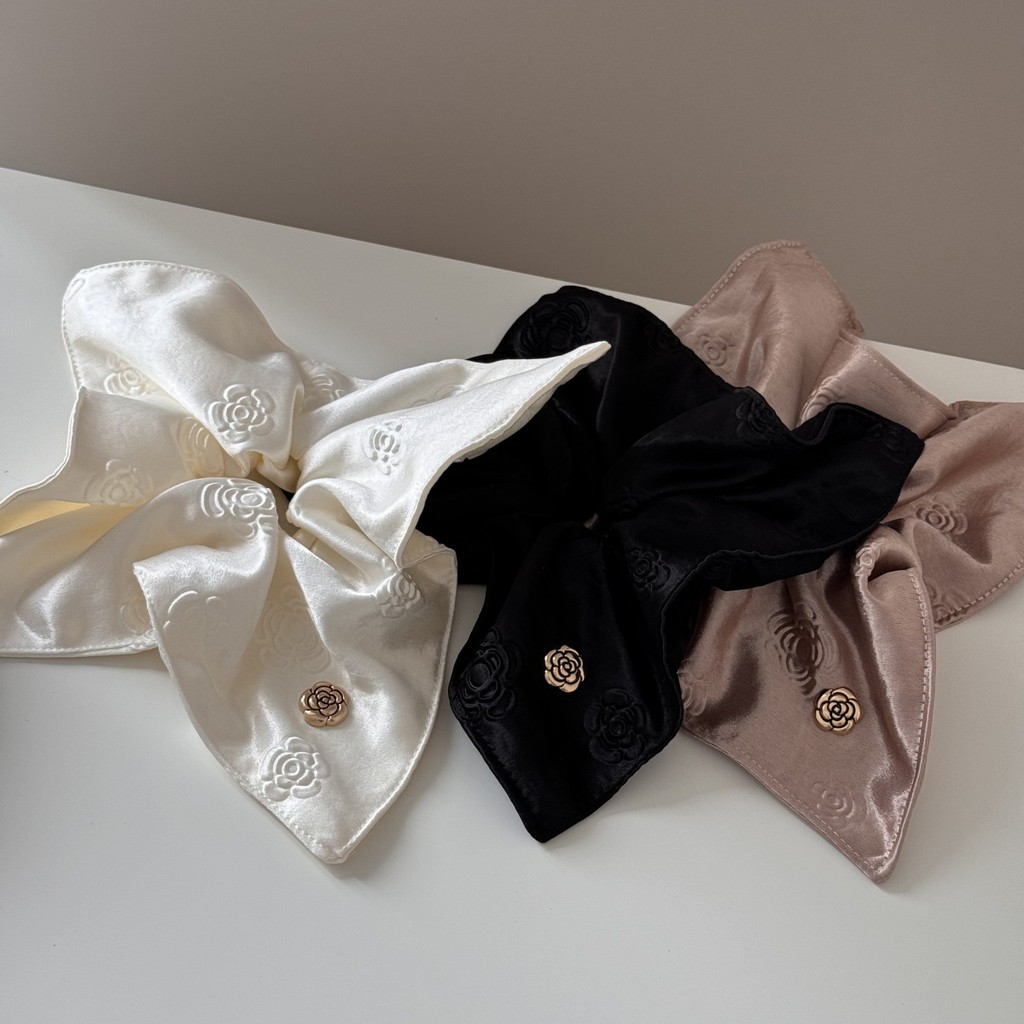 Moouga/French Retro Rose Jacquard แหวนผมสไตล์ใหม่ซาติน High-End Square ขนาดใหญ่ Scrunchy Outing All-Match อุปกรณ์เสริมผม ราคา ถูกที่สุด ดีลบีเคเค
