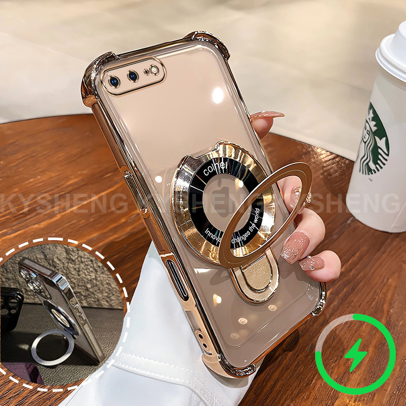 เคสสําหรับ ไอโฟน 6 6ส 7 8 บวก เคสโทรศัพท์ใหม่แม่เหล็กชาร์จวงเล็บสี่มุมป้องกันการตกใสนิ่ม001