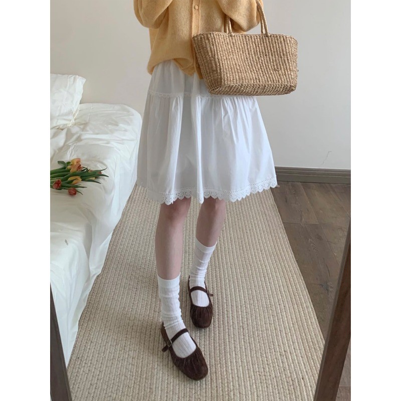 ฤดูร้อนใหม่ผู้หญิงที่เรียบง่ายเอวสูงกระโปรงลูกไม้ 250607