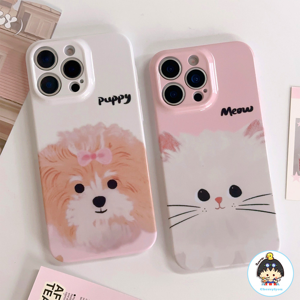 SAMSUNG เกาหลีน่ารักแมวลูกสุนัขGlossyเคสโทรศัพท์สําหรับSamsung S25 S24 S23 S22 Ultra Plus A54 A12 A13 A23 A53 DirtทนกันกระแทกHybrid Hardปกหลัง