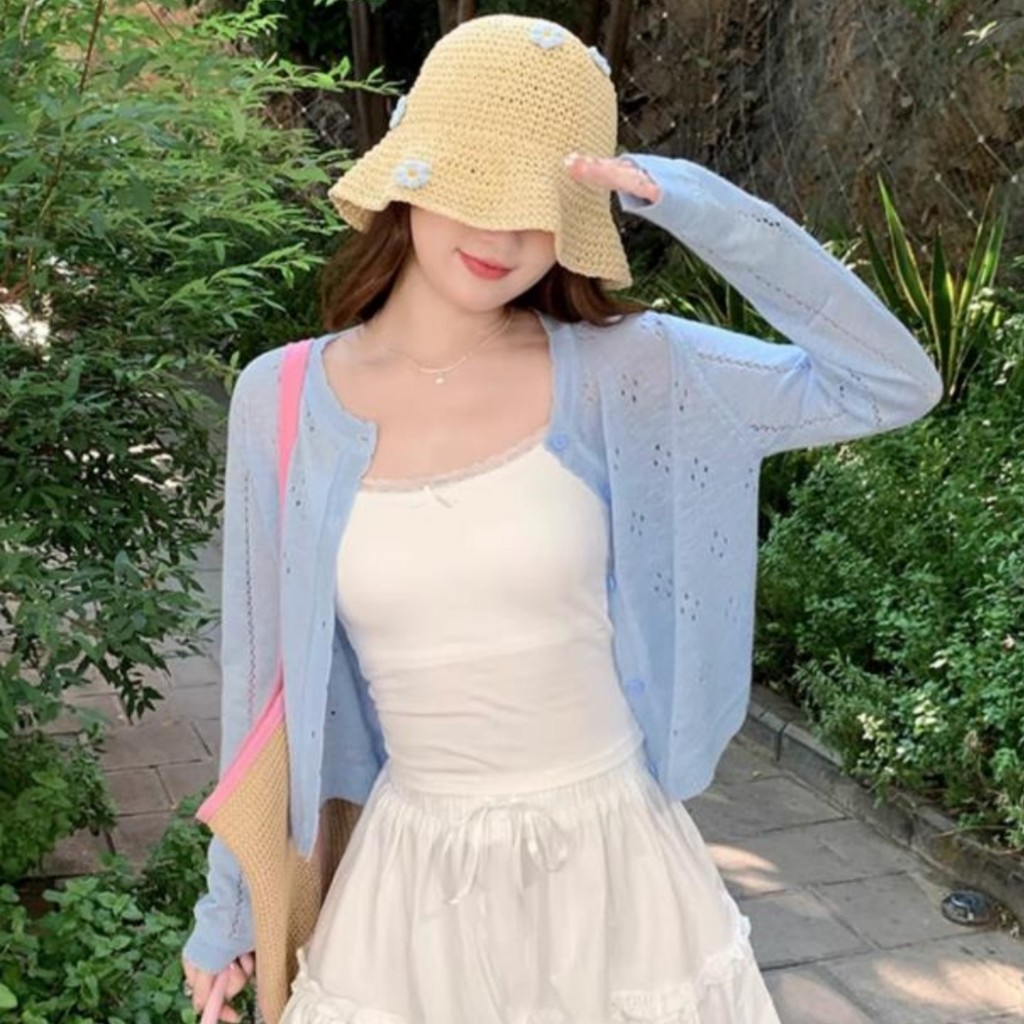 แจ็คเก็ตคาร์ดิแกนป้องกันแสงแดดสำหรับผู้หญิง ฤดูใบไม้ผลิและฤดูใบไม้ร่วง ผ้าคลุมบางแบบเฉพาะ สายคล้องคอ