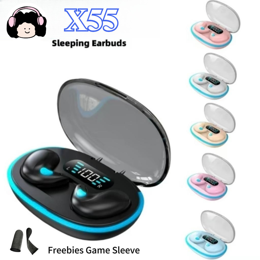 KY X55 ชุดหูฟังนอนหลับทำงานไร้สายบลูทู ธ มินิหูฟัง TWS กันน้ำลดเสียงรบกวน 9D สเตอริโอบลูทู ธ หูฟังในตัวไมโครโฟนคุย HD