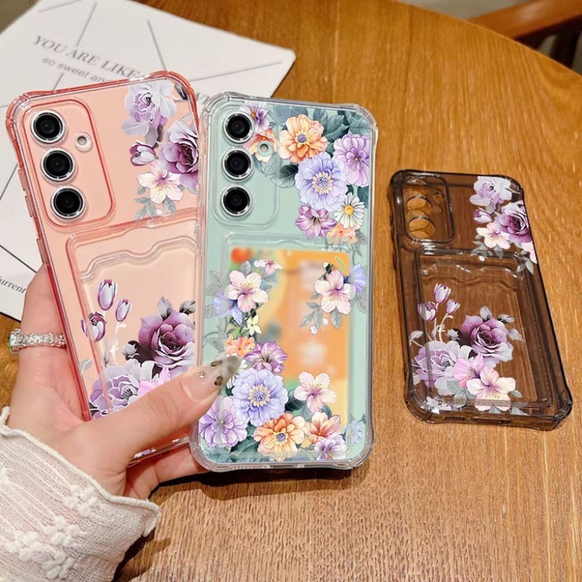 การ์ดกระเป๋ากระเป๋าสตางค์สําหรับOPPO A79 A78 A58 A38 A18 A17 A57 A77 A77S A5 A9 2020 A76 A96 A16 A54 ดอกพีชดอกโบตั๋นลายดอกไม้ปกอ่อน