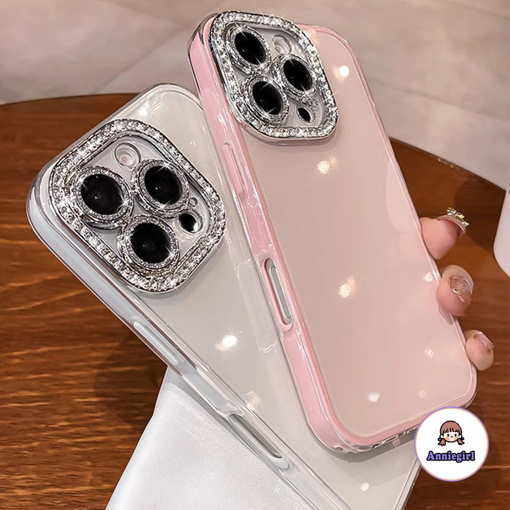 หรูหรา Rhinestone เลนส์ป้องกันเคสโทรศัพท์สําหรับ IPhone 11 16 14 15 Pro Max 12 13 ProMax Plus Glossy Scratch-proof กันกระแทก Hard โทรศัพท์ปกหลัง