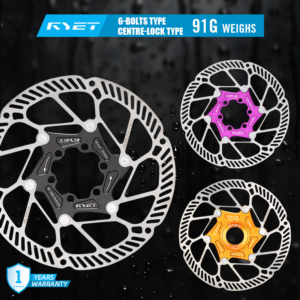 สต็อกพร้อม! RYET จานเบรก Floating ดิสก์เบรกน้ำหนักเบาพิเศษ 140mm 160mm 6 Bolt และ Center Lock สแตนเลสเกรดสูง อลูมิเนียมอัลลอย 7075 อากาศยาน ทนความร้อน สำหรับ MTB Road Bike ปั่นทุกสภาพเส้นทาง อะไหล่จักรยานคุณภาพสูง