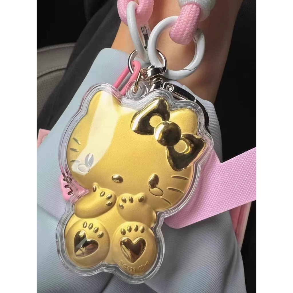 Hello Kitty Cat Pure Gold 999 Gold คล้องพวงกุญแจพวงกุญแจการ์ตูน