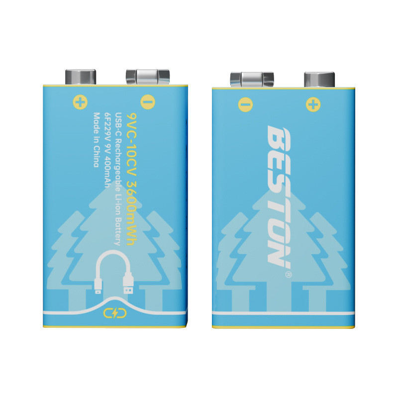 BESTON ถ่านชาร์จ 9V 3600mWh 2 ก้อน แบตเตอรี่ชาร์จ 9 โวลต์ Type-C USB 9V Rechargeable Lithium Battery