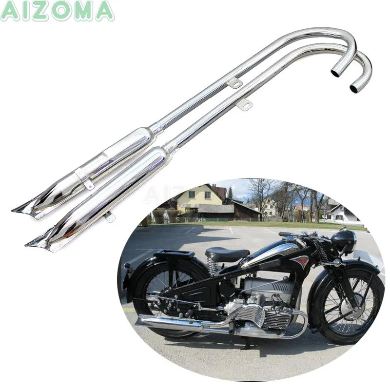 Chrome 24HP Front & Rear Exhaust Mufflers Pipes For BMW M1 M72 R71 R12 K750 KS750 Retro 750cc Ural S