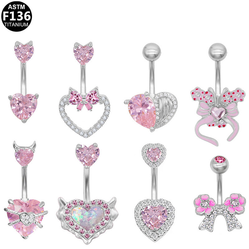 Titanium Alloy Rod Heart-Shaped Belly Button Ring G23 Titanium Rod Button Nail