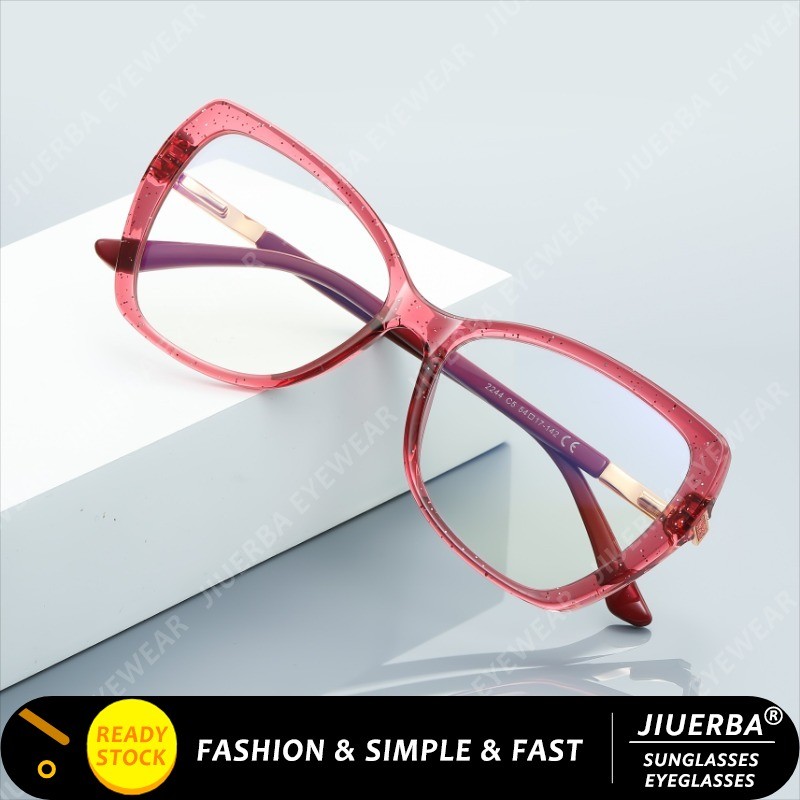 (JIUERBA) TR90 แว่นตาออปติคอลป้องกันแสงสีฟ้า Cat Eye Glitter แว่นตาคอมพิวเตอร์ป้องกันรังสี