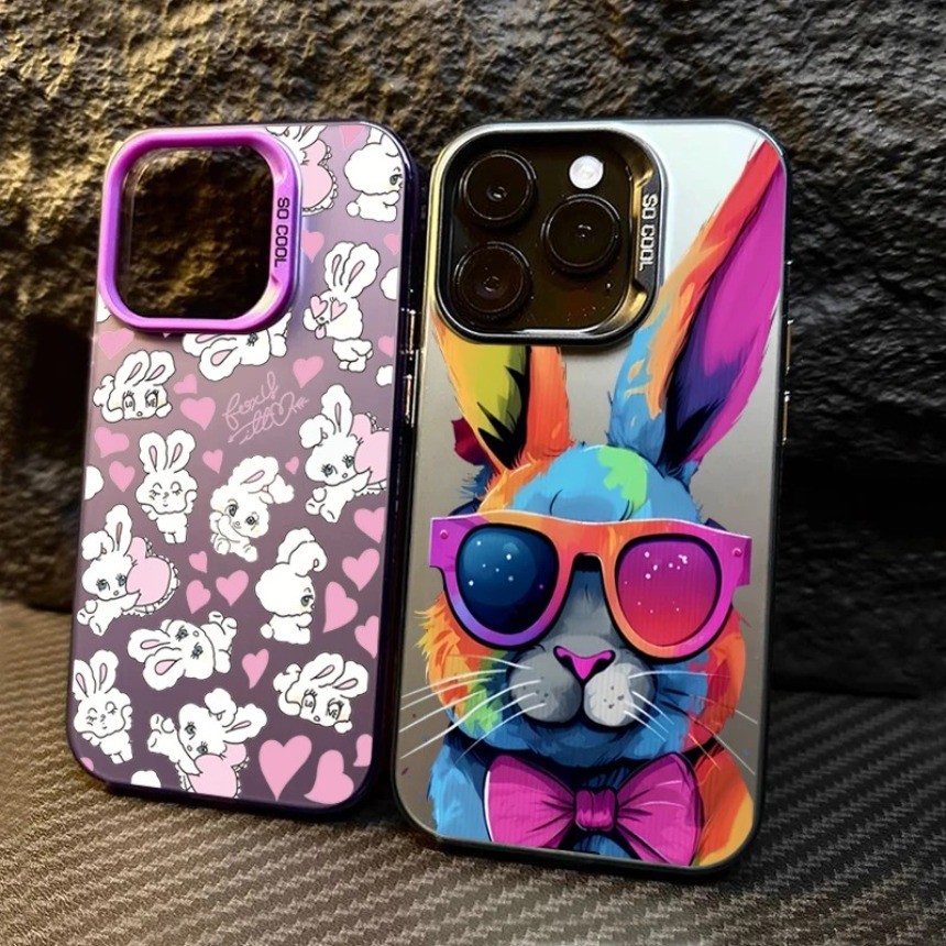 น่ารัก Graffiti กระต่าย Electroplate เงิน IMD สําหรับ Vivo V30 V29 V27 V40 Pro V50 V40 Lite V30E V29E V27E V25 V25E V23 V23 V20 S1 Pro X100 Y91 กันกระแทกปกหลัง