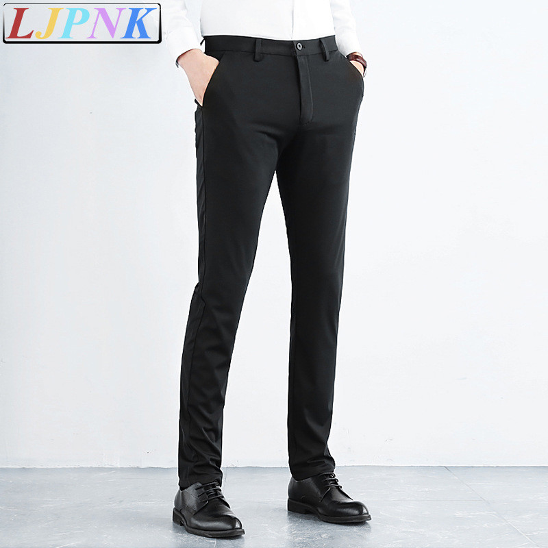 LJPNK Mens Ice Silk Stretch Pants – Slim Fit Summer Pants Breathable & Lightweight for Office หรือ Casual Wear