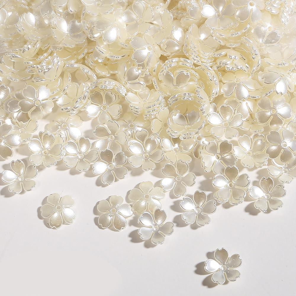 10 ชิ้น/ล็อต อะคริลิคดอกไม้ลูกปัด Pearl White Flower End Bead Caps สำหรับเครื่องประดับและอุปกรณ์เสริม DIY เย็บปักถักร้อย