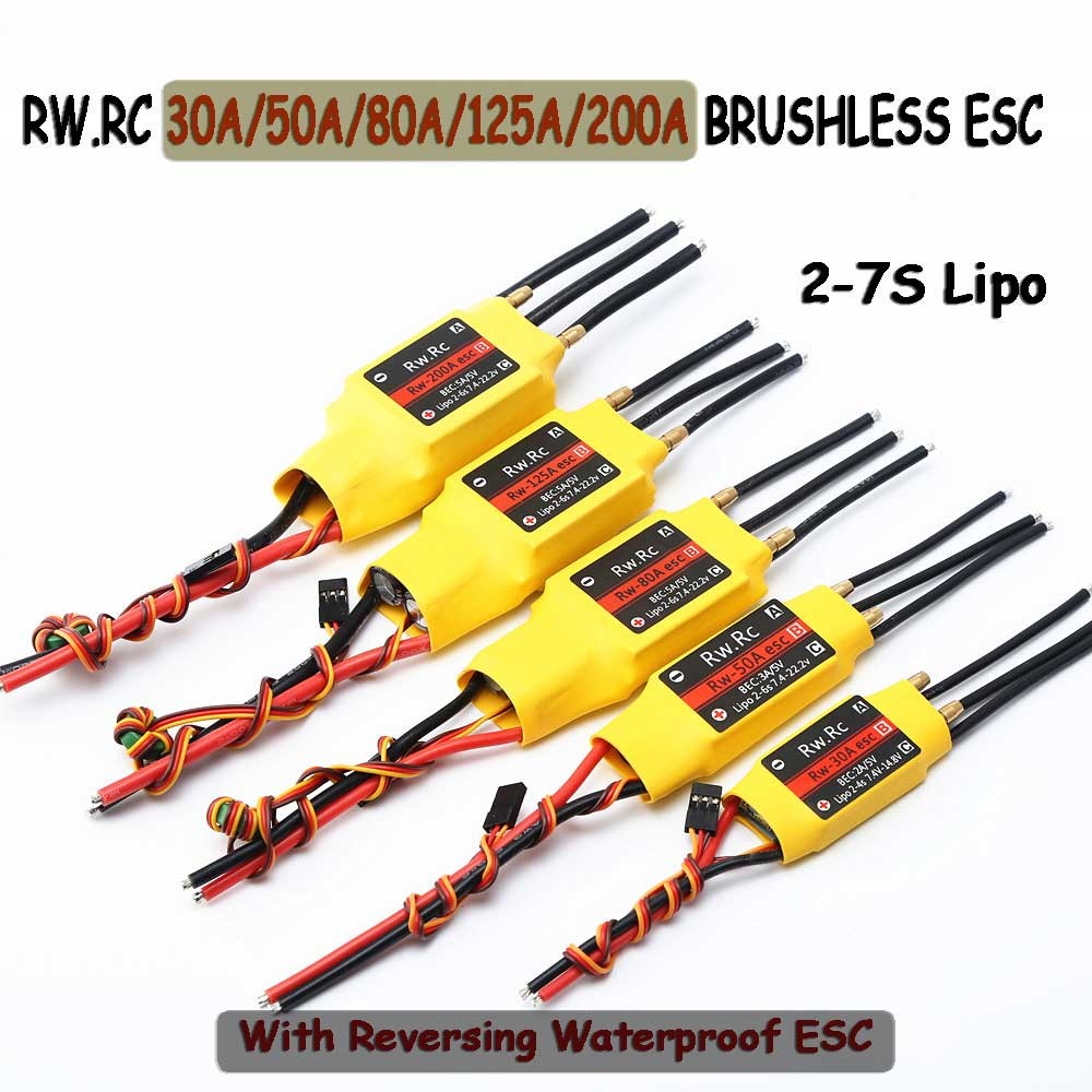 RC เรือ Water-Cooled ESC 30A/50A/80A/125A/200A UBEC ตัวควบคุมความเร็วแบบไม่มีแปรง ESC โดยไม่ต้องย้อน