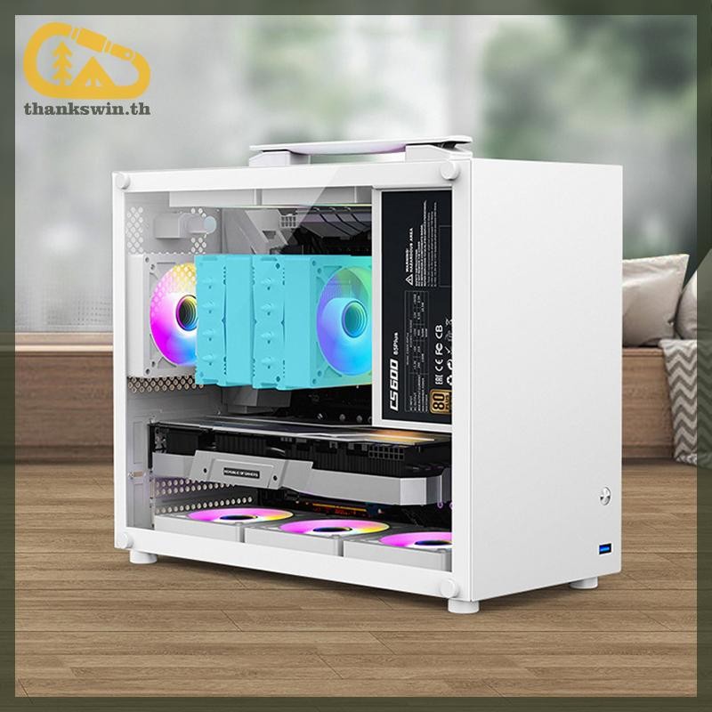 Thankswin แปลคอมพิวเตอร์สําหรับเล่นเกมพร้อม Grip Handle Cooling PC Tower สําหรับ M-ATX/ITX เมนบอร์ด USB3.0 338 มม.กราฟิกการ์ดความยาว th