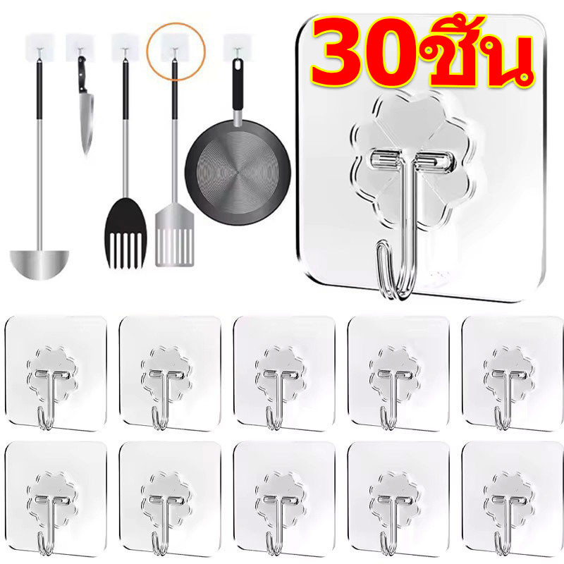 10/20/30 ชิ้น ตะขอติดผนังแบบมีกาวในตัว / ที่แขวนประตูแบบใสสำหรับงานหนัก / ที่แขวนกุญแจแบบเหนียวแน่น