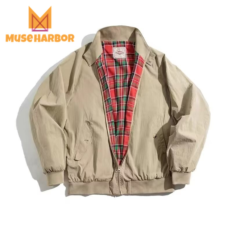 Muse Harbor เสื้อแจ็คเก็ตผู้ชายเทรนด์แฟชั่นเกาหลีสีทึบทุกการแข่งขันเสื้อลําลองหลวม