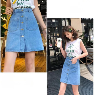 🥑🥕MKL🥕🥑 กระโปรงยีนส์ เอวสูง กระดุมผ่ากลาง เก๋ๆ น่ารักๆ 🌈 #2005