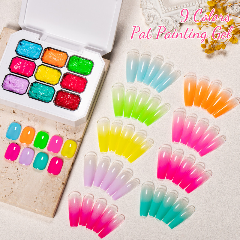 MEET ACROSS 9 สี Nine-Square Grid Pat ภาพวาดเจลยาทาเล็บกระป๋องเคลือบเงาครีมเนื้อเล็บ UV Gel