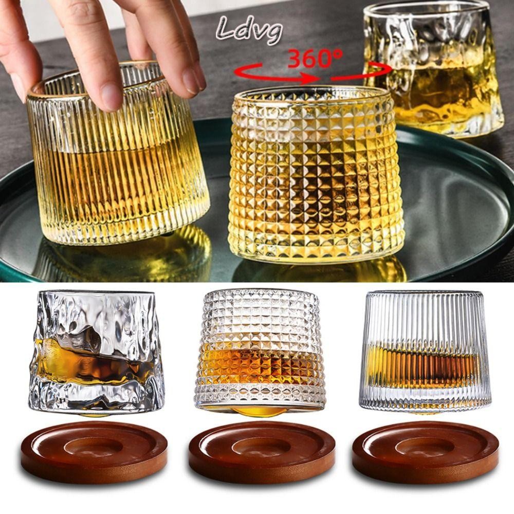 LDVG ถ้วยแก้ว, พร้อมฐานแก้วดื่มปาร์ตี้หมุนแก้ว Whisky, 360 หมุนคริสตัล Rum Glassware