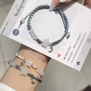 สร้อยข้อมือลูกปัดดาวดวงจันทร์ที่เรียบง่ายและหลากหลายซอกคู่แฟนทอมือเชือกมือของขวัญสําหรับแฟน