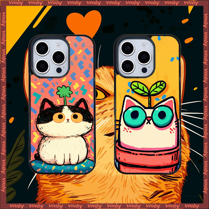 การ์ตูนน่ารักกระถางดอกไม้แมวผิวรู้สึกเคสโทรศัพท์เหมาะสําหรับIPhone16 16Pro 16ProMax 16E 16Plus 15 15