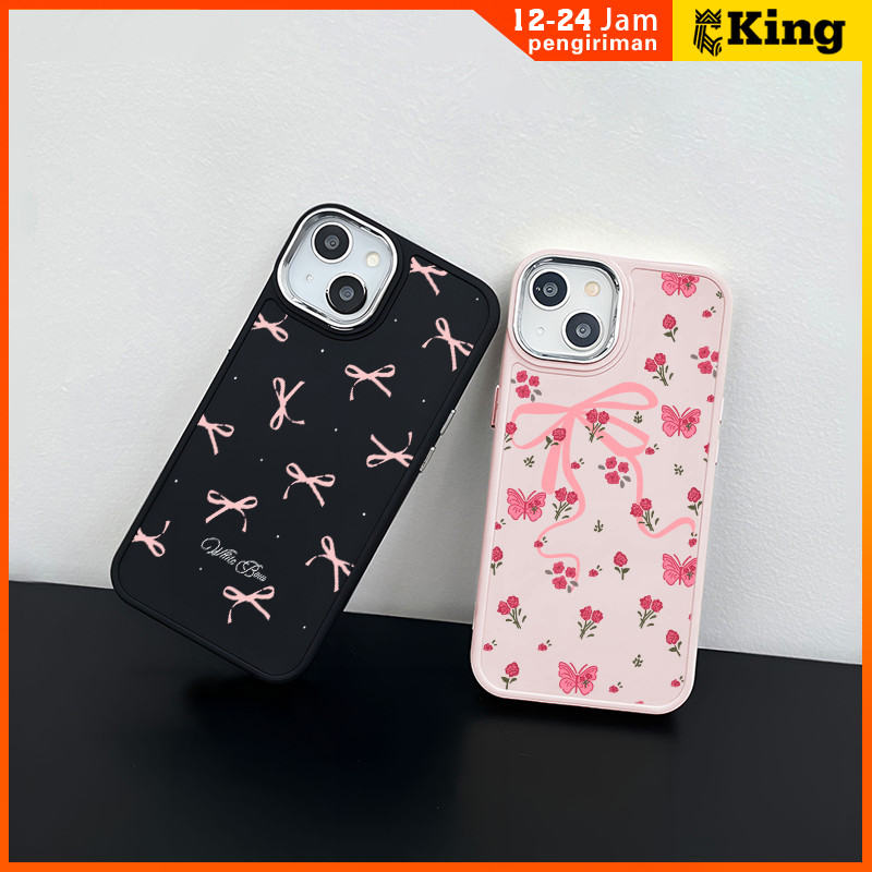 เมราห์ สําหรับ ไอโฟน 16 มือโปร กรณี15 11 12 13 14โบว์และดอกไม้ใหญ่สีชมพูนุ่ม เรียบง่ายและเบาไฟฟ้าโทร