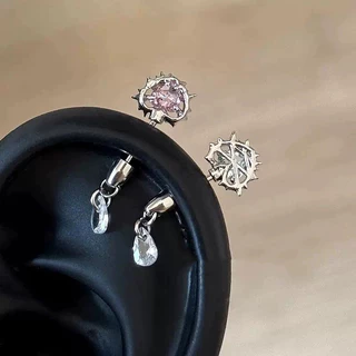ผู้หญิงยอดนิยมโลหะผสม Rhinestone เรขาคณิต Earbone ต่างหู
