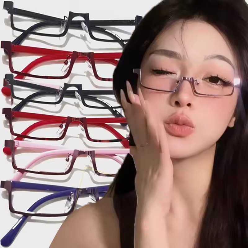 ตัวละครอนิเมะ Kamishiro Rize อุปกรณ์เสริมแว่นตาคอสเพลย์ - Y2K Lower Half Frame แว่นตาไม่มีเลนส์