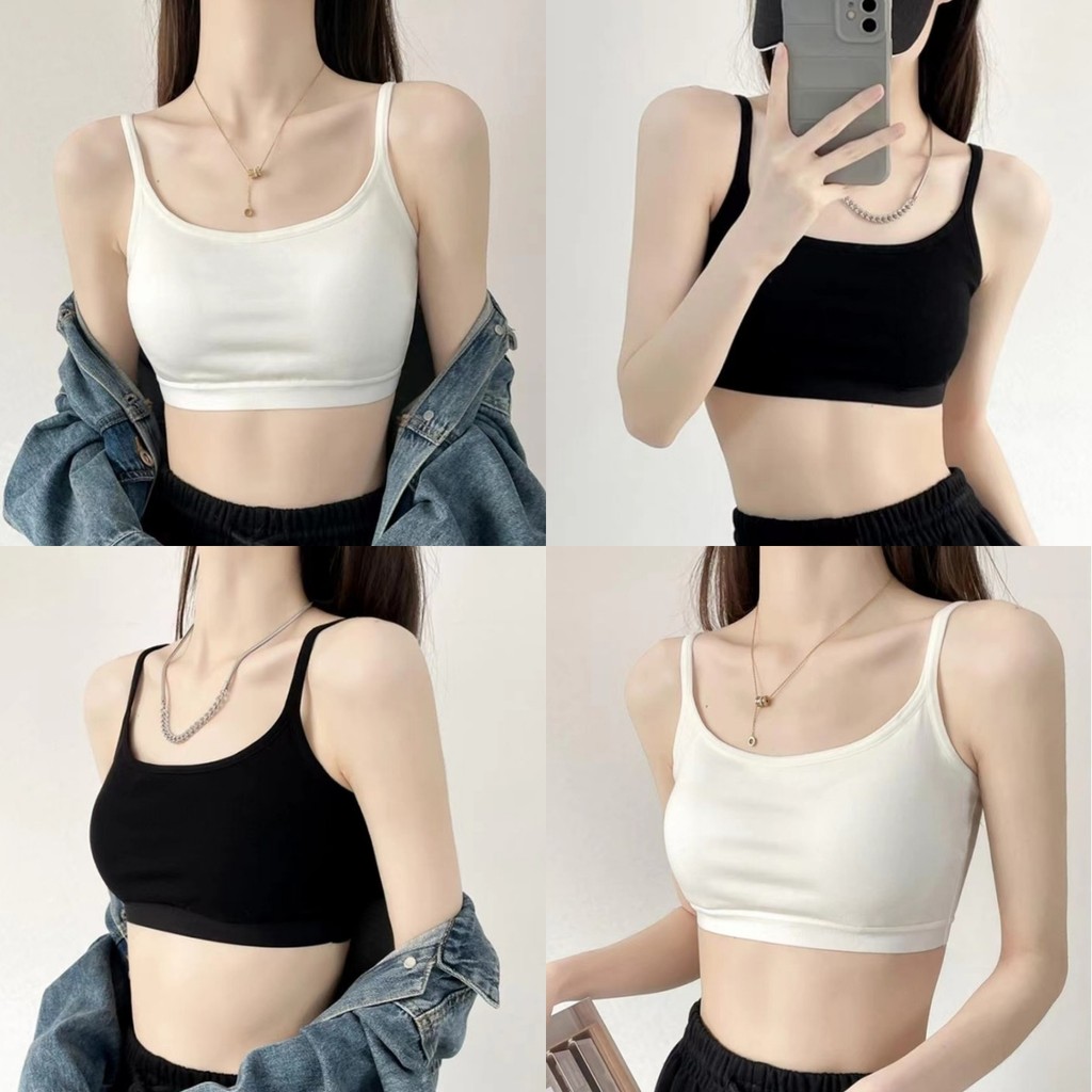 🍇Evelyn🍇เสื้อครอป ผ้านุ่ม สีพื้น slim fit สไตล์ลำลอง เสื้อสายเดี่ยว ใส่สบาย เข้ากับทุกการแต่งกาย