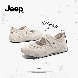 JEEP ของแท้ Breathable Casual Mary Jane รองเท้าผู้หญิง 2024 ฤดูใบไม้ผลิสไตล์ใหม่กลางแจ้ง Soft-Soled รองเท้าส้นแบน