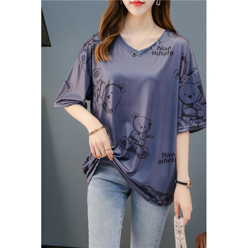 ขนาดใหญ่พิเศษเสื้อผ้าผู้หญิง บวกไขมันแขนสั้นเสื้อยืดผู้หญิงเกาหลีรุ่น คอด้านบนอินเทรนด์ DMX6.2