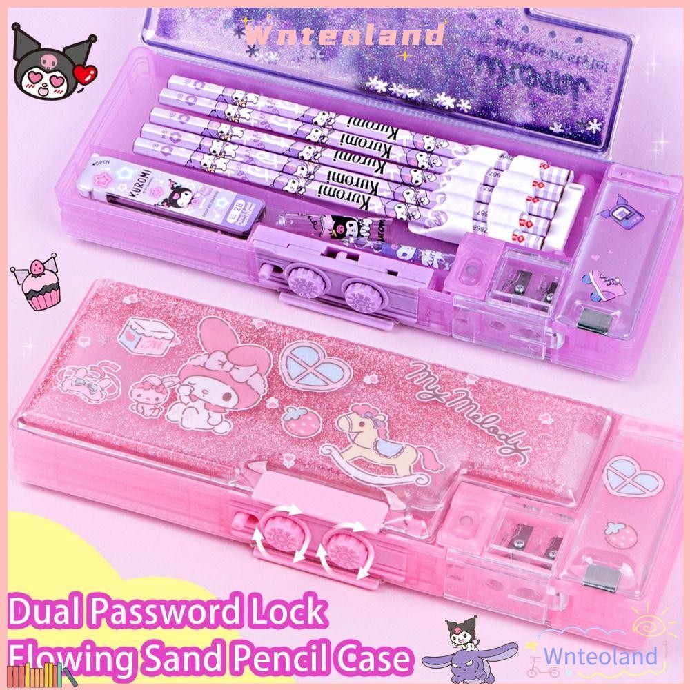 ดินสอ WNTEOLAND กระเป๋าปากกาโลหะทรายไหลคุณภาพสูง // ล็อครหัสผ่านคู่กล่องเครื่องเขียนความจุขนาดใหญ่สํานักงานโรงเรียน