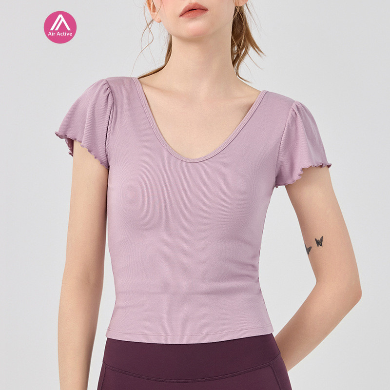 AirActive Leisure Yoga Sports T-shirt Short Sleeves V-neck Knitting Breathable