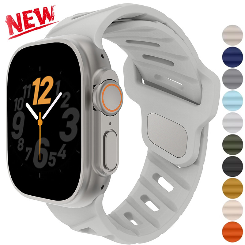 ซิลิโคนสร้อยข้อมือกีฬาสายคล้องคอสําหรับ Apple Watch 46 มม.Ultra 2 49/45/44 มม.Iwatch series 10 9 8 7 6 5 4 3 SE