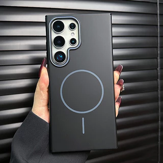 Luxury Matte เคสโทรศัพท์แม่เหล็ก สําหรับ Samsung Galaxy S25 S24 S23 S22 S21 Plus S25 Ultra S24FE S23FE S21FE S20FE Note 20 Ultra สีทึบกันกระแทกซิลิโคนแข็ง