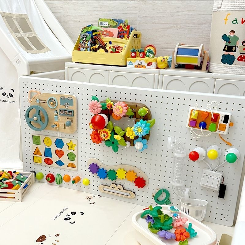 ของเล่นไม้ Montessori สำหรับเด็กวัยหัดเดิน 1 ขวบ ชิ้นส่วน DIY กระดานยุ่ง ของเล่นไม้ Montessori ฝึกทักษะชีวิต กระดานกิจกรรมล็อค อุปกรณ์เสริม