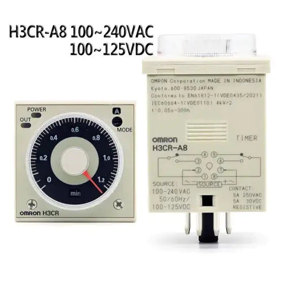 Omron ยี่ห้อใหม่พร้อมสต็อกรีเลย์ (Timer+Socket) H3CR-A8 H3CR-A 24 VDC/AC 100-240 vac Timer+Base