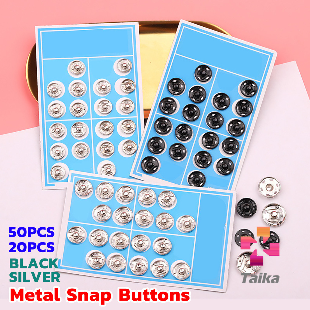Taika กระดุมเเป๊กแบบโลหะ สีเงิน และ สีดำ (20 คู่ 50คู่) คุณภาพดี ไม่เป็นสนิม Metal Snap