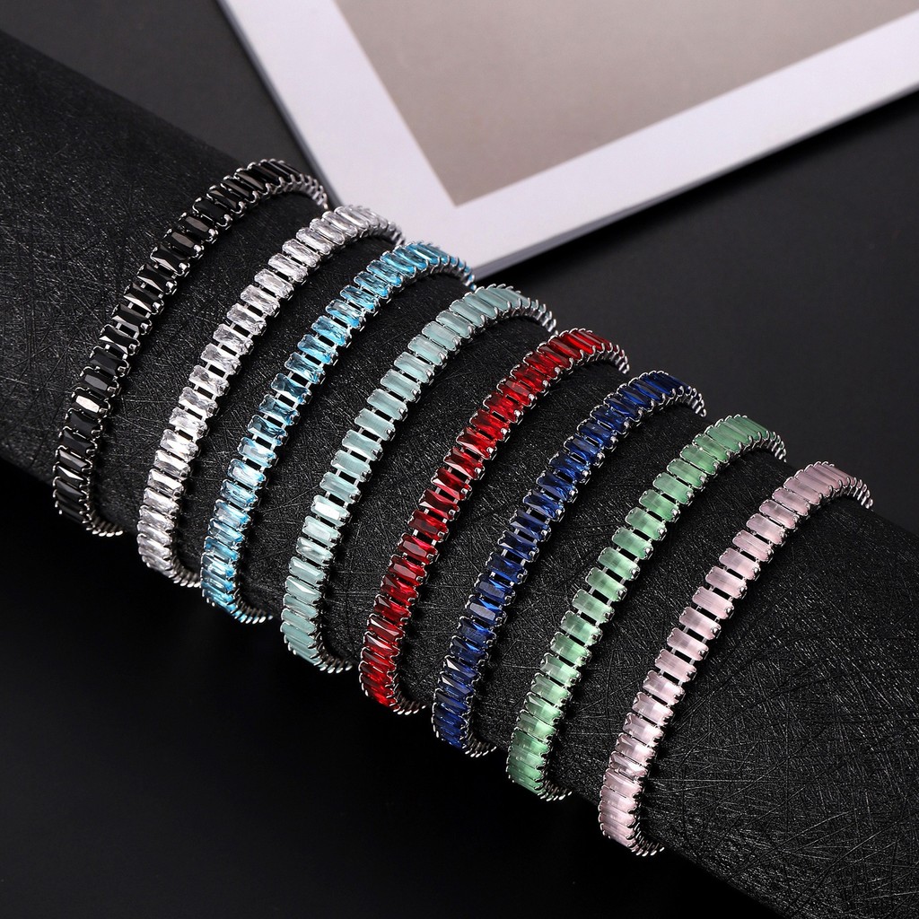 ยุโรปอเมริกัน 2.5 * 5 มม. สร้อยข้อมือเพทายสีสันสดใสแฟชั่น