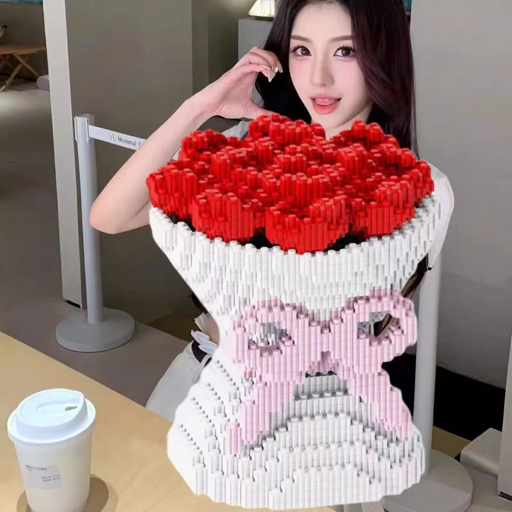 ของเล่นเด็กสร้างบล็อกของเล่น LEGO ที่เข้ากันได้บล็อกดอกกุหลาบช่อของเล่น Microgranular ประกอบเครื่องประดับสามมิติชายหญิงของขวัญวันวาเลนไทน์