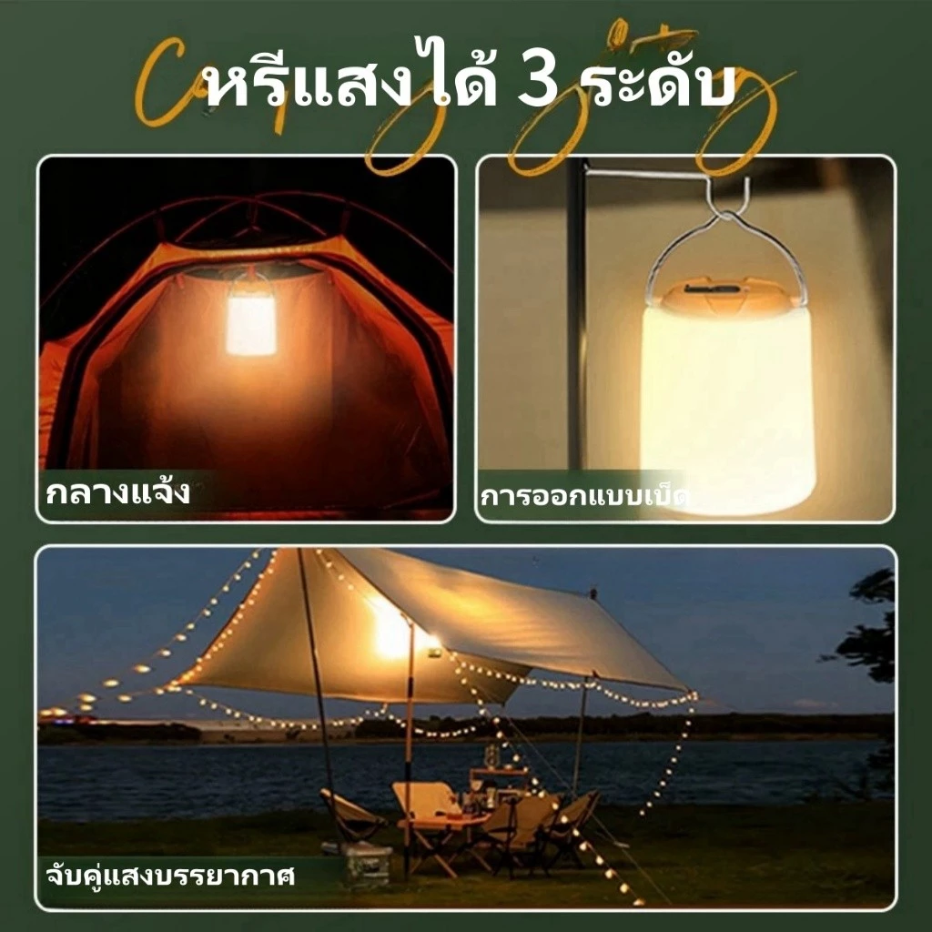 ไฟแคมป์ปิ้ง โคมไฟแคมป์ปิ้ง อุปกรณ์เดินป่า ตะเกียงแคมป์ปิ้ง ไฟฉายพกพาชาร์จได้ Type-C แบตเตอรี่ใช้งานได้นาน 12 ชั่วโมง thumbnail 4