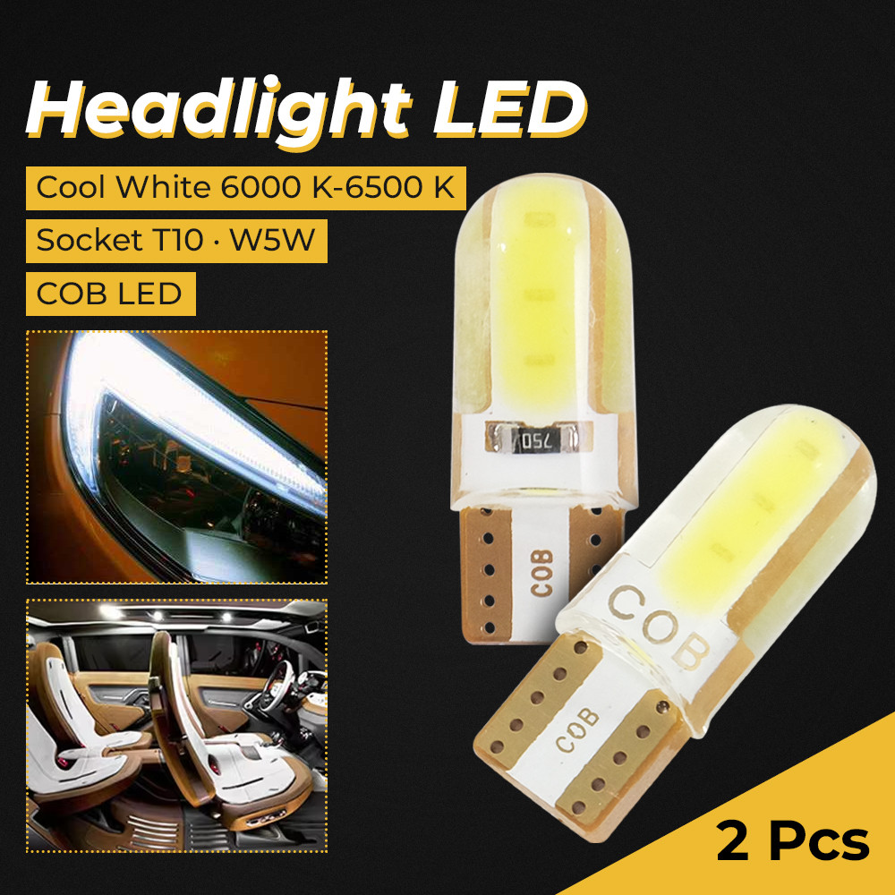 2 ชิ้น ไฟหน้ารถ LED T10 W5W 2 COB Cool White 12V - T10-W5