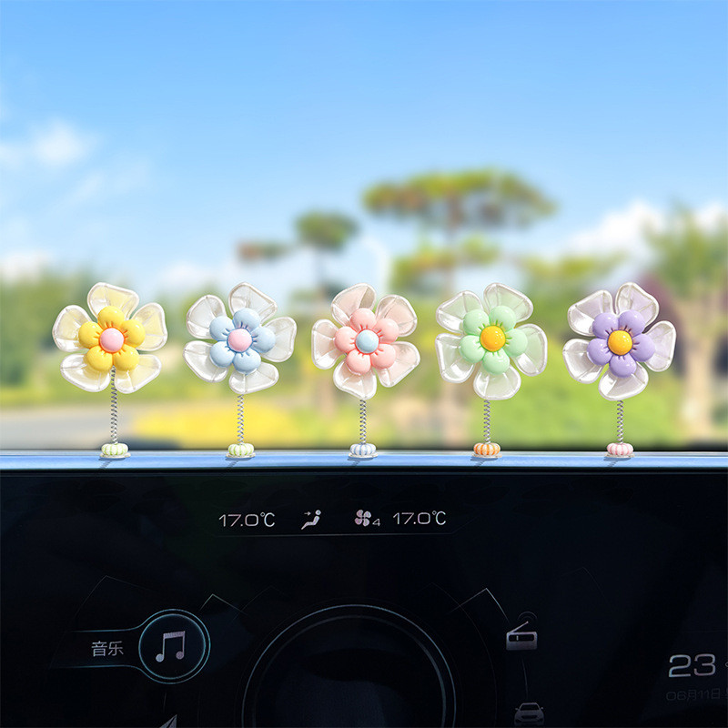 5ชิ้นอุปกรณ์รถยนต์ดอกเบญจมาศรถเต้นรําของเล่นลูกอมสีการ์ตูนสั่นเครื่องประดับดอกไม้เรซิ่นรถแดชบอร์ดตกแต่ง - รูปที่ 5